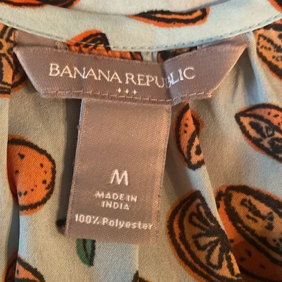 EUC Banana Republic Orange Fruit Print Halter Blue Top - Picture 2 of 4